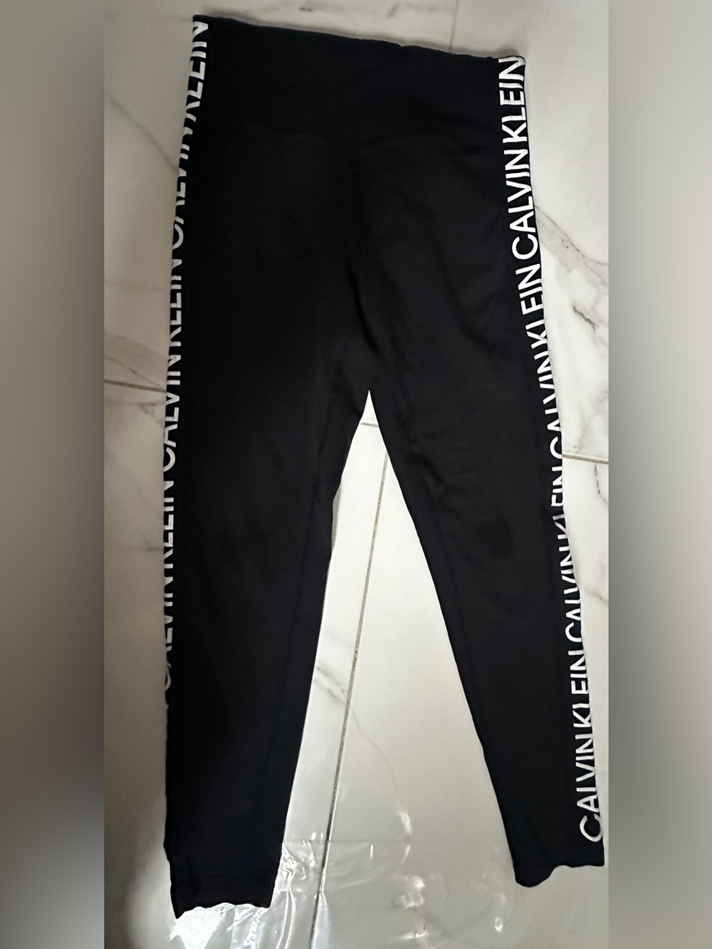 Calvin Klein Black Leggings with White Logo Side Stripes